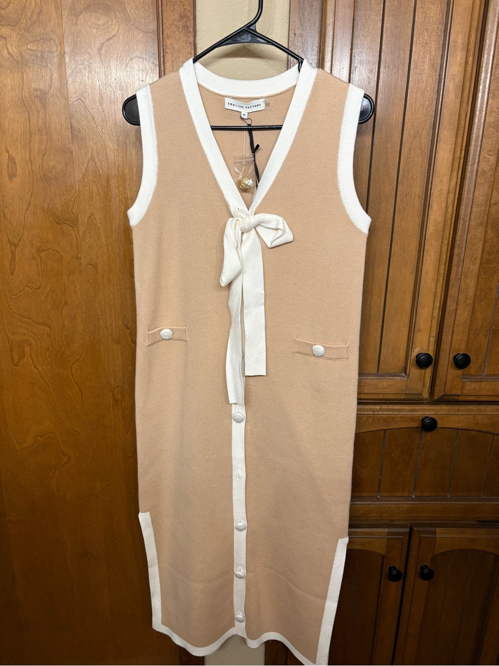 English Factory Beige Maxi Dress with Cream Trim